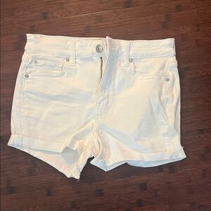 American Eagle Outfitters White Denim Roll-Cuff Shorts